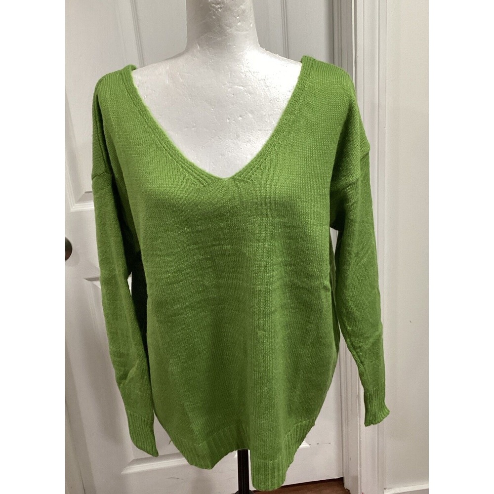 Daisy Street Women's Size Small UK 8 Green Oversize V Neck Pullover Sweater